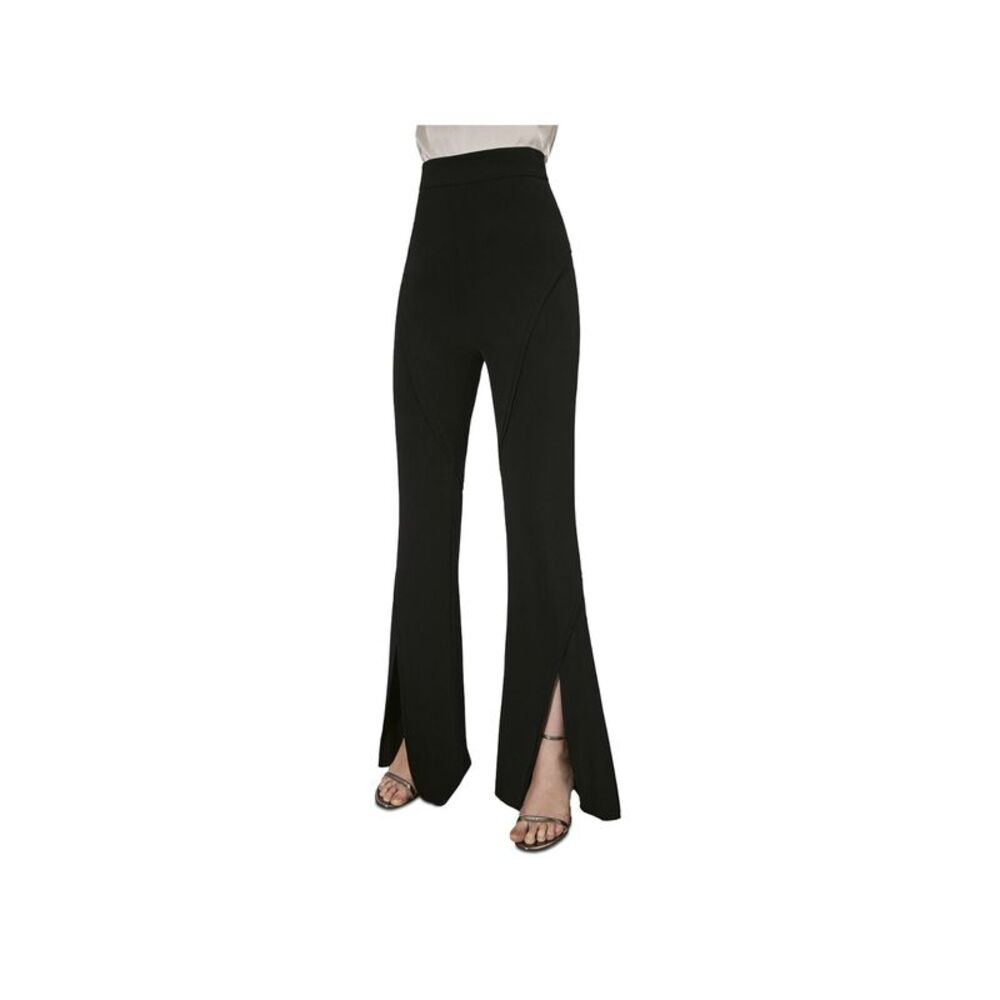 ET OCHS Womens Black Zippered Slit Flare Legs Slim Fit Party High Waist Pants 4 - Picture 3 of 3
